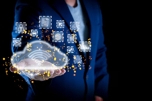 A man employs cloud-based computing on his smartphone to facilitate data transmission, storage, backup, and access A man employs cloud-based computing on his smartphone to facilitate data transmission, storage, backup, and access